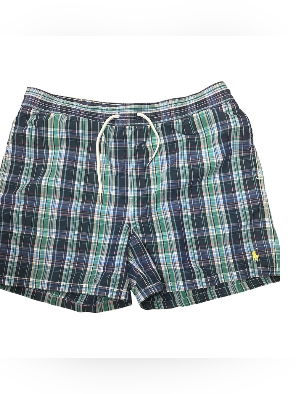 Polo by Ralph Lauren Men’s Green & Navy Plaid Swim Shorts Size L Logo